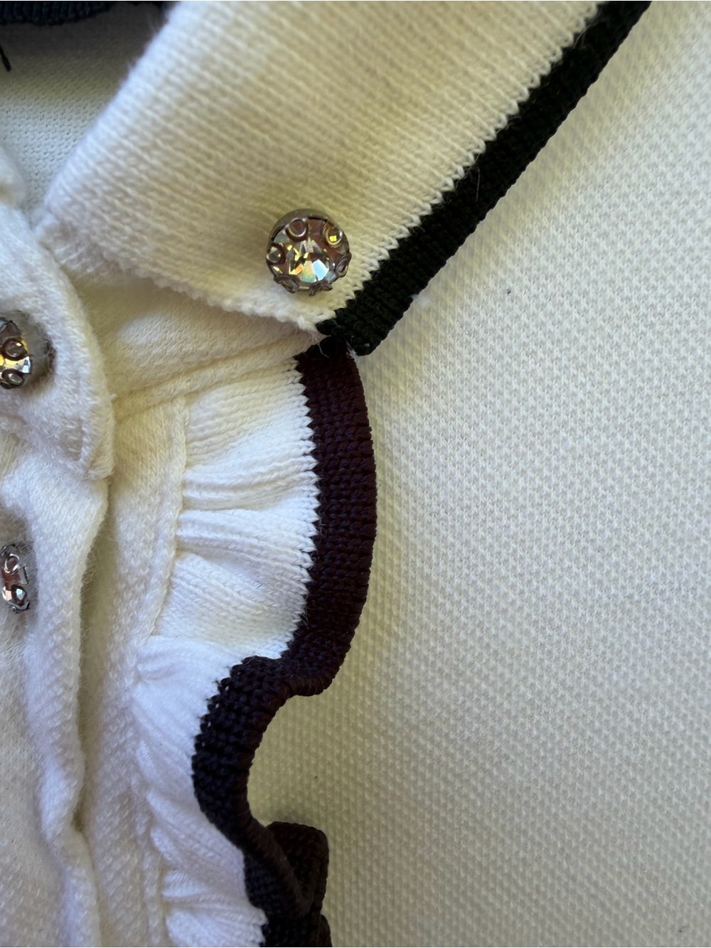 Dolce & Gabbana D&G White Black Trim Ruffle Polo Top Rhinestone Buttons Cotton - Picture 13 of 15
